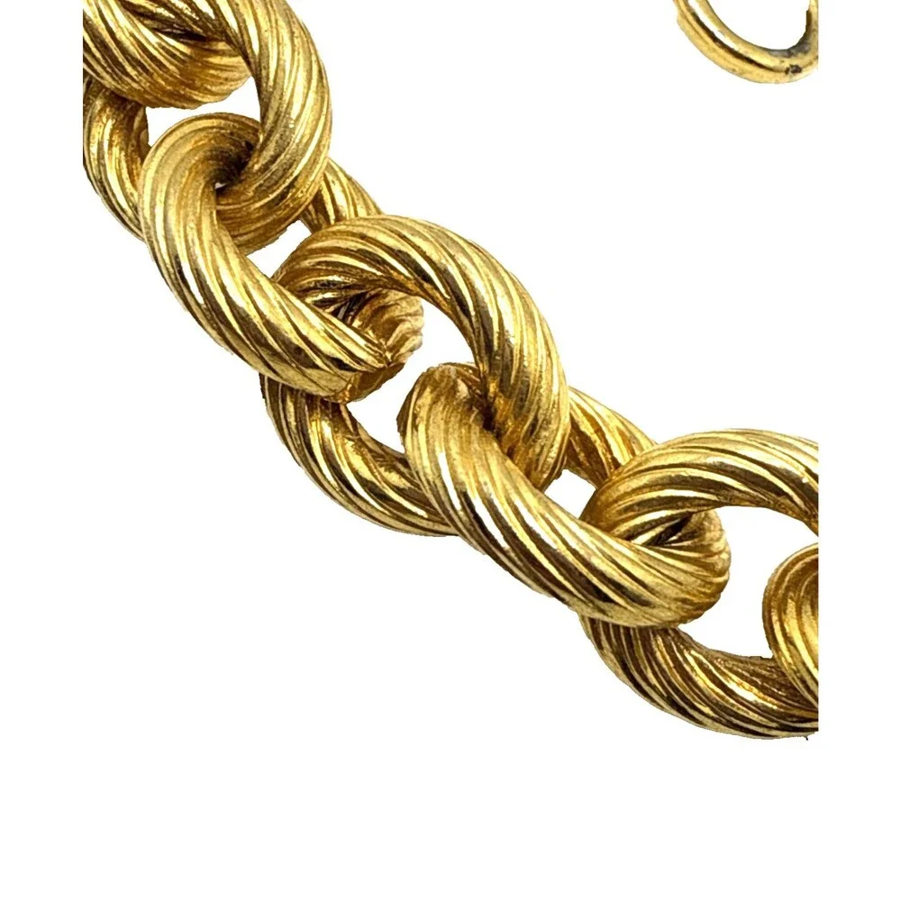 Heavy Gold Tone Textured Round Link Chain Choker Necklace Chunky 1980s Statement
